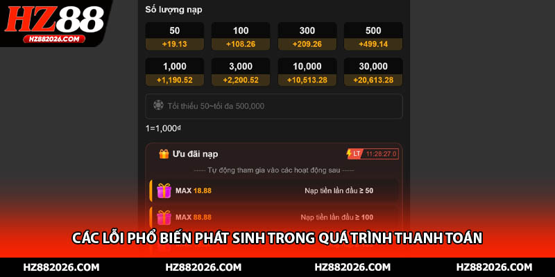 Các lỗi phổ biến phát sinh trong quá trình thanh toán